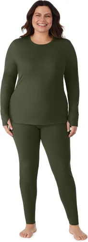 Vista 6 de Cuddl Duds Conjunto de ropa interior térmica para mujer, con forro polar, capa base para clima frío, parte superior y leggings, conjunto de invierno