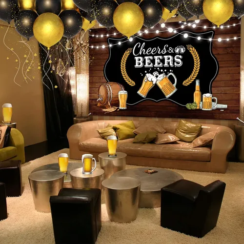 Vista 7 de Decoraciones de fiesta de animaciones y cervezas, tablero de madera rústico retro para cumpleaños de 30, 40, 50, fiesta temática de cumpleaños