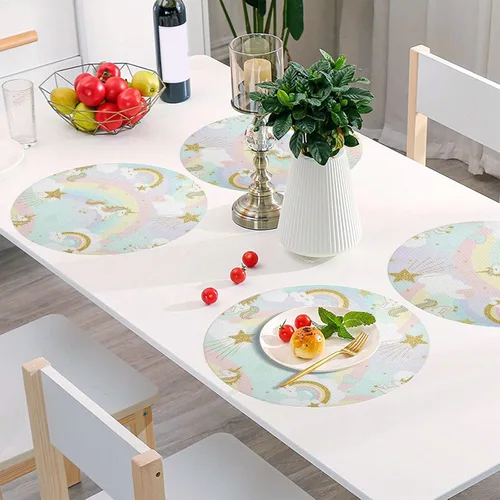 Vista 6 de Glittery Gold Unicorns Dining Room Table Placemats, Non Slip Placemats Set Washable for Kitchen Table one sizex1