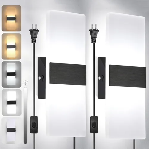 Vista 6 de TRLIFE Lámpara de pared LED moderna, ajustable 4 temperaturas de color 12W lámpara de pared moderna enchufe, luz de pared acrílica montada