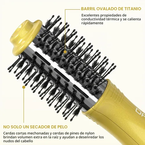Vista 2 de DAN Technology Cepillo secador de doble voltaje,Cepillo secador de pelo de 2 pulgadas,Cepillo de aire caliente de barril ovalado 2 en 1,Cepillo