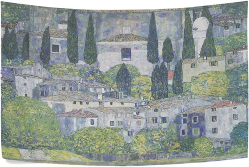 Vista 3 de AHOMY Tapiz artístico de Gustav Klimt Church in Cassone, tapiz para colgar en la pared, paisajes naturales, tapices para sala de estar, dormitorio