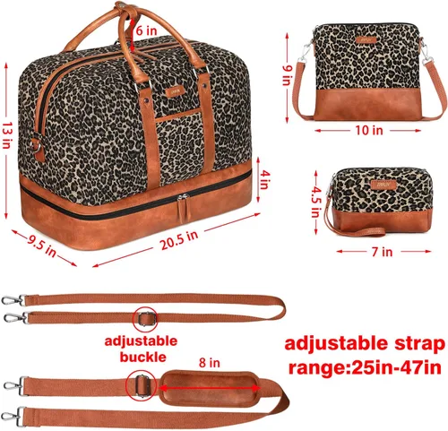 Vista 5 de Bolsa de viaje de lona grande para mujer, bolsa de viaje de lona con compartimento para zapatos de 21 pulgadas para mujeres y hombres, juego de 3