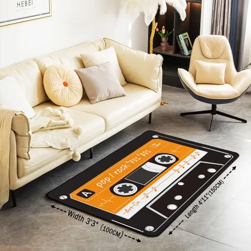 Vista 2 de Erosebridal Alfombra de fiesta de los años 80 de 3 x 5 para mesita de noche, alfombra de casete de audio para niños, niñas y adolescentes, alfombra