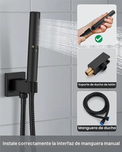 Vista 9 de Aolemi - Sistema de ducha con cabezal de lluvia y portátil, 8 pulgadas, negro mate