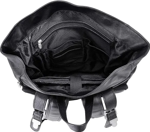 Vista 5 de McKleinUSA Serie S, Kennedy, cuero de becerro de grano de guijarro, mochila para portátil de doble acceso de 17 pulgadas, color negro (88735)