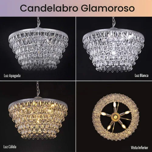 Vista 3 de Wellmet Candelabros de Cristal de 20 Pulgadas, 6 Luces 5 Niveles Luz de Cristal, Luces Colgantes de Techo Ajustables, Lámpara Colgante Moderna