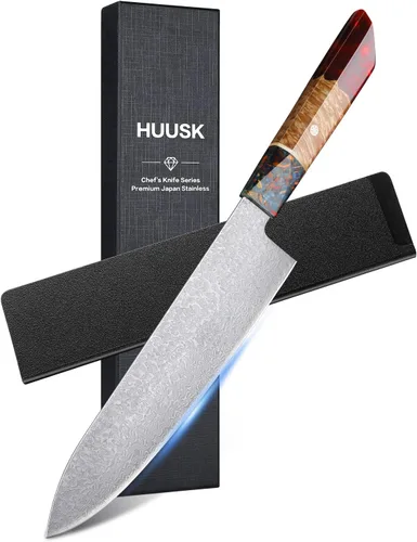 Vista 7 de Huusk Cuchillo de chef de 8 pulgadas, cuchillos de cocina Gyuto de acero Negro