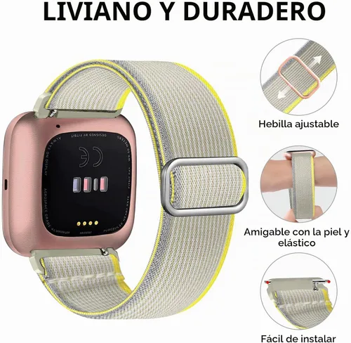 Vista 2 de Paquete de 5 bandas compatibles con Fitbit Versa 2 para mujeres/Versa Lite/SE, suave banda de nylon trenzada ajustable para un solo bucle