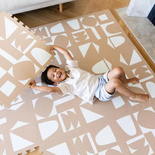 Vista 18 de Alfombra de juego Lillefolk para bebés para el piso – 4x6 pies Beige Azulejos suaves de espuma EVA no tóxicos premium para tiempo de barriga