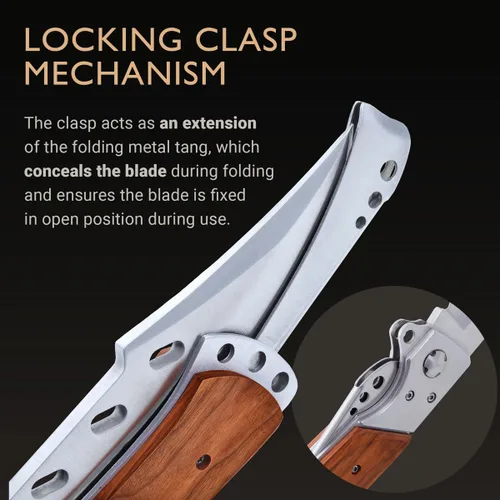 Vista 6 de Grand Way Cuchillo plegable de hoja larga – Cuchillos afilados para caza, senderismo, campamento, supervivencia táctica y trabajo para hombres