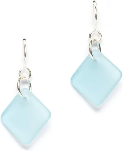 Vista 12 de Delicate Diamond Sea Glass Earrings, Beach Glass Earrings for Women by EcoSeaCo, using sustainable, recycled and repurposed material. Handmade