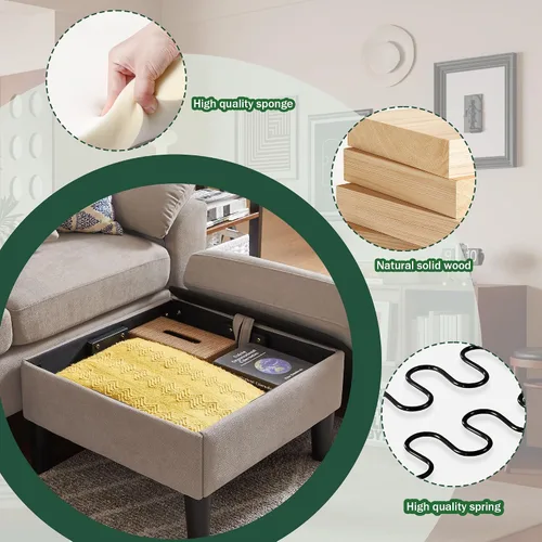 Vista 6 de Sofá modular convertible de 80 pulgadas, sofá pequeño en forma de L de 3 asientos con diván de almacenamiento reversible, sofá moderno de tela