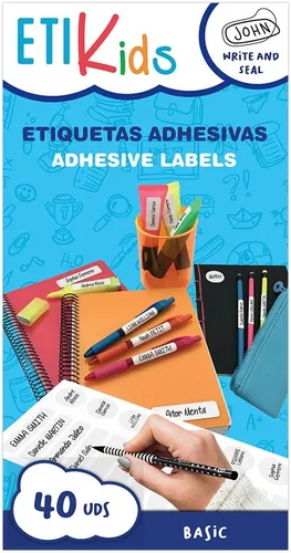 Vista 3 de ETIKids 40 Etiquetas adhesivas laminadas personalizables multiusos (básicas) para guardería y escuela.