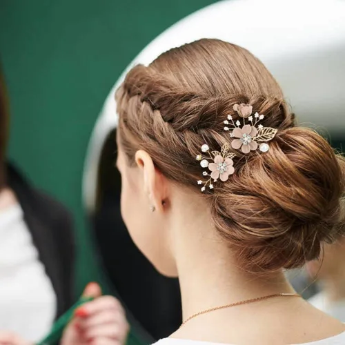 Vista 3 de inSowni - Juego de 20 peines laterales para el pelo con flores en tonos rosa polvoriento, azul y blanco, pinzas para el pelo con flores, pinzas