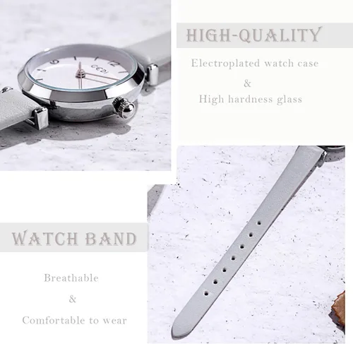 Vista 5 de Relojes para mujer, correa de cuero, elegante, simple, para niñas, relojes de cuarzo para damas, 30M, impermeables, analógicos para mujeres