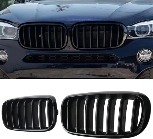 Vista 25 de Parrilla de riñón para parachoques delantero, color negro brillante, compatible con BMW X5 E70 X6 E71 2007-2014 doble listón doble línea