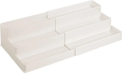 Vista 8 de mDesign Organizador de estante de plástico expandible de 3 niveles, almacenamiento para tocador de baño, gabinete, armario, cajón, capacidad