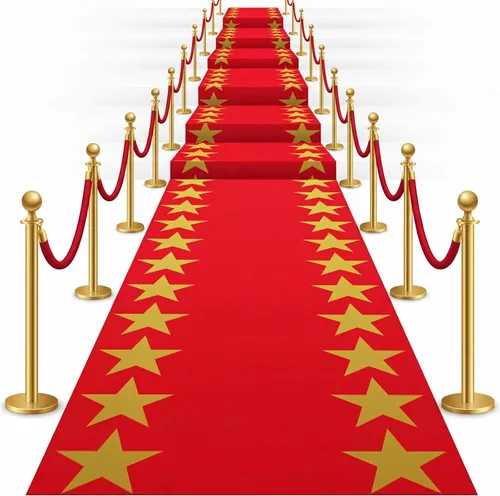 Vista 7 de Woanger Alfombra roja de plástico para fiesta, 30 μm de grosor, desechable, con estrella dorada, para pasillo, pasillo, película, decoración