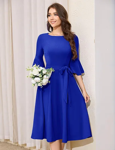 Vista 5 de HomRain Vestidos de iglesia para mujer 2025, invitada de boda, cóctel, fiesta de té, manga acampanada, vestido vintage de graduación de noche