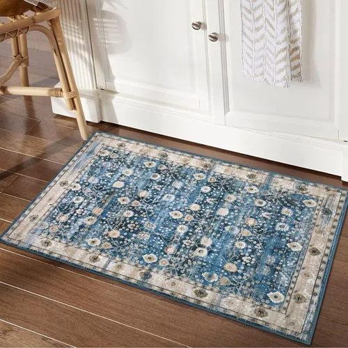 Vista 34 de COZYLOOM Alfombra de área de 2 x 6 pies, tribal, envejecida, para entrada, medallón vintage, alfombra para interiores, alfombra de pelo bajo, suave