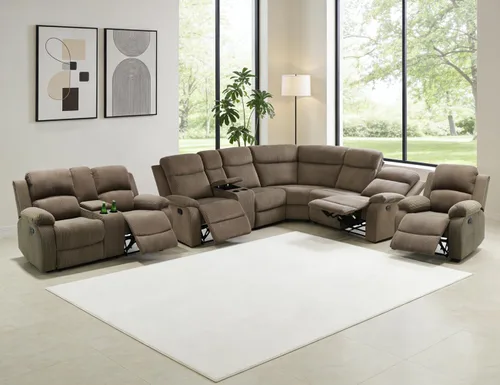Vista 21 de Juego de sofá seccional reclinable manual, juegos de muebles de sala de estar, sofá seccional en forma de L y 2 sillas, cómodo sofá reclinable