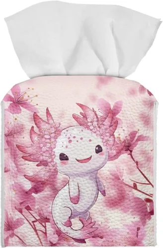 Vista 9 de Lindas decoraciones de ajolote con estampado de animales, caja de pañuelos de cuero, soporte de Navidad, organizador de papel de seda impermeable
