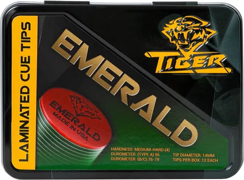 Vista 5 de TigerProducts Tiger Emerald - Puntas de billar laminadas, 12 (doce) piezas, 1 caja, 13 o 0.551 in