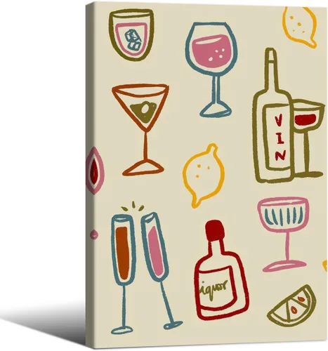 Vista 26 de MWZUPQ Póster de cóctel colorido de moda, retro, lindas copas de vino, lienzo, arte de pared, llena tu taza, pinturas impresiones de bares, cocina