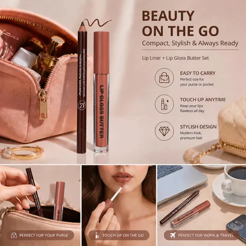 Vista 61 de BAISEN DIARY 2 en 1 doble punta mate delineador de labios y brillo de labios, lápiz combinado de labios marrón nude degradado, delineador de labios
