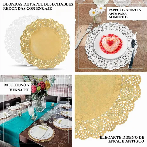 Vista 4 de Efavormart - Juego de 50 manteles individuales redondos de papel de encaje de grado alimenticio, 12 pulgadas Tipo 1