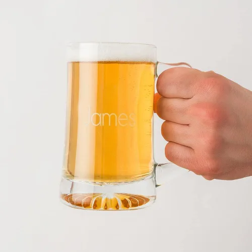 Vista 2 de WEDDINGSTAR Taza de cerveza de vidrio personalizable de 14 onzas - Grabado con monograma