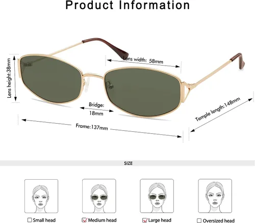 Vista 5 de Appassal Gafas de sol ovaladas retro para mujeres y hombres pequeños rectángulo hexagonal marco de metal gafas de sol AP3625