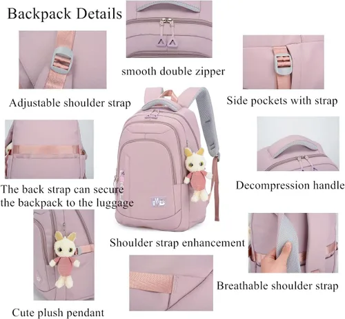 Vista 3 de VIDOSCLA Mochila de primaria para niños, mochila de escuela primaria, mochila para niñas y estudiantes al aire libre, gris, L, Mochilas tipo mochila