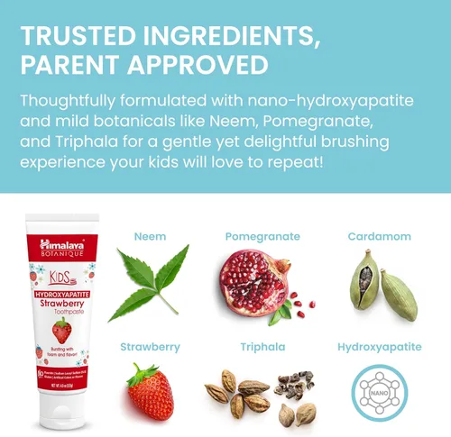 Vista 5 de Himalaya Botanique Pasta dental de hidroxiapatita para niños, sabor a fresa - Nano hidroxiapatita para apoyar la remineralización y restaurar