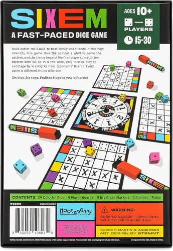 Vista 5 de Hootenanny Games Sixem Juego de dados Velocidad, estrategia y sabotaje para la noche de juegos Perfecto para juegos familiares 2-4 jugadores