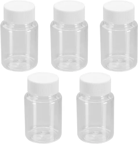 Vista 4 de Othmro 5 botellas de plástico de laboratorio de reactivo químico, 2.7 fl oz/2.7 oz de boca pequeña líquido/sólido redondo recipiente