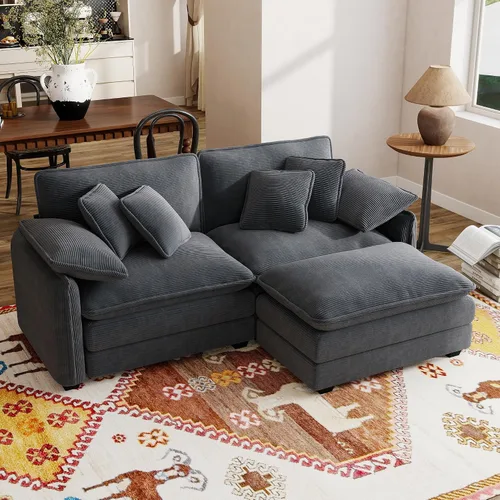 Vista 26 de Sofá modular de 81 pulgadas con 2 otomanas, sofá modular de 2 asientos, sofá seccional pequeño para sala de estar