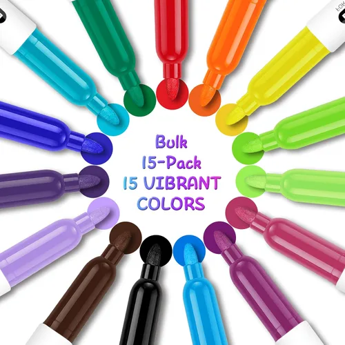 Vista 2 de SFAIH Fine Tip Dry Erase Markers - 15 Pack 15 Assorted Color Whiteboard Erasable Markers, Ideal for Classroom School Office Home Use on White Board