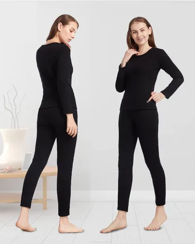 Vista 2 de Conjunto de ropa interior térmica térmica para mujer, conjunto de pantalones largos con calefacción térmica eléctrica para mujer, leggings