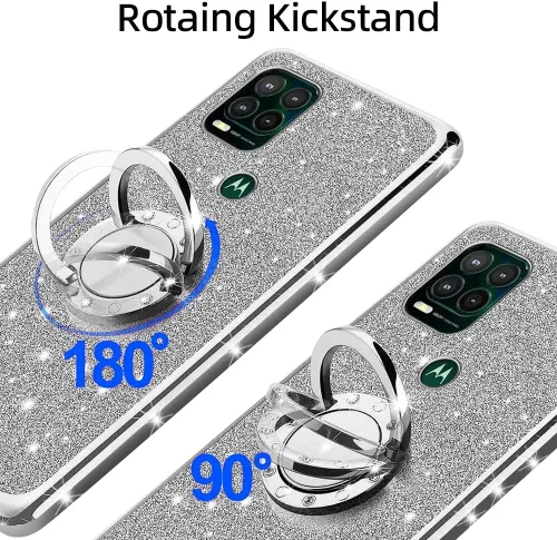 Vista 5 de Funda para Moto G Stylus 5G (2021), bonita funda de teléfono TPU de silicona con purpurina de lujo para mujeres y niñas con soporte, soporte