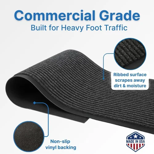 Vista 2 de Consolidated Plastics Brush Dry Mat fabricado en Estados Unidos, tapete comercial resistente para entradas de interior/exterior, parte trasera Carbón