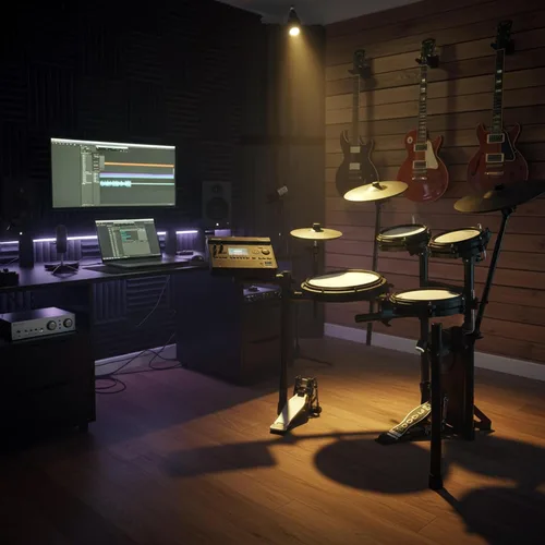 Vista 3 de Roland TD313 V-Drums Kit de batería electrónica Bundle con trono de batería, cable de audio, baquetas, bolsa para baquetas y paño de pulido