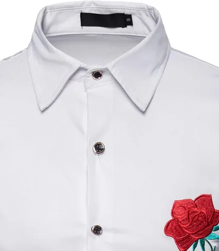 Vista 4 de ZEROYAA Camisas de vestir para hombre con diseño de bordado de hipster de manga larga con botones