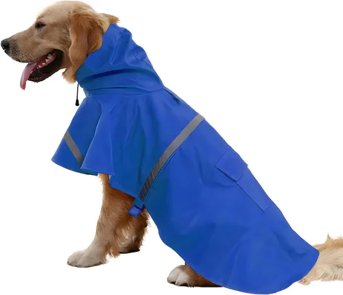 Vista 15 de NACOCO - Impermeable ajustable para perros, poncho a prueba de agua, ropa ligera para lluvia con capucha y tira reflejante, m, Azul
