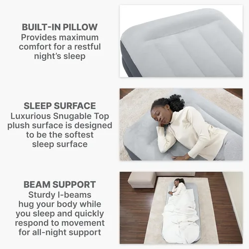 Vista 5 de SleepLux Colchón de aire tamaño individual súper suave y cómodo, protector resistente extra duradero con almohada integrada elevada de 15 pulgadas