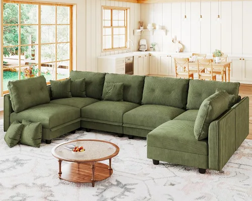 Vista 29 de LLappuil Sofá Seccional Modular con Asientos de Almacenamiento, Sofá Modular Convertible de Pana Chaise para Sala de Estar, Sofás de 5 Plazas con 3