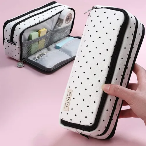 Vista 2 de iSuperb - Estuche grande para lápices con gran capacidad, de lona, con 3 compartimentos, bolsa para bolígrafos, bolsa de marcadores