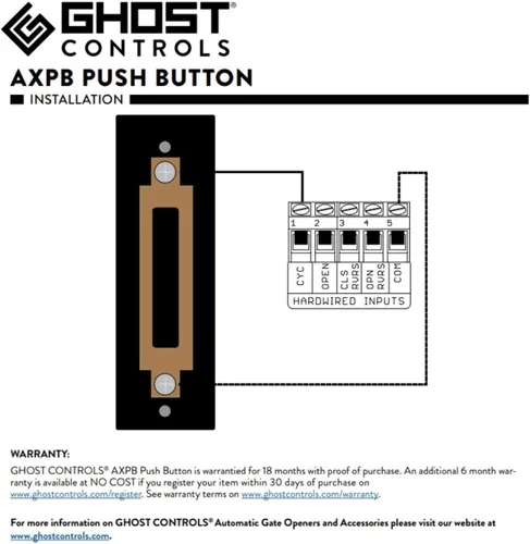 Vista 3 de Ghost Controls AXPB Botón de presión para sistemas de apertura de puertas Permite la activación hasta 1000 pies de distancia de la puerta