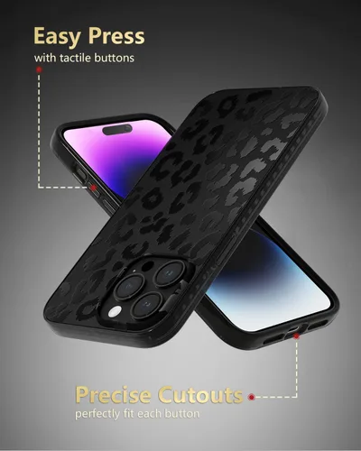 Vista 9 de SCORPIFY Funda para iPhone 15 Pro Max [Compatible con MagSafe] con Diseño de Estampado de Leopardo Guepardo Negro Mate, Linda Funda Magnética